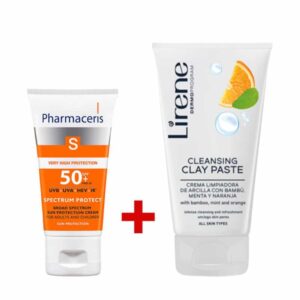 Pack duo tous types de peaux - Gel 2en1 nettoyant exfoliant Lirene 150ml + écran solaire Pharmaceris Spectrum 50ml