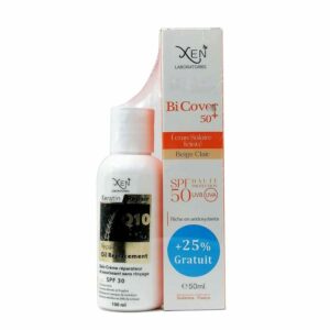 Pack Xen Bi Cover avec écran solaire teinté beige clair et cadeau de soin réparateur cheveux à la kératine inclus.