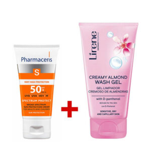 Pharmaceris Spectrum- pack douceur pour peau sensible : Écran solaire - 50ml + Gel nettoyant Lirene à l'amande 150ml.