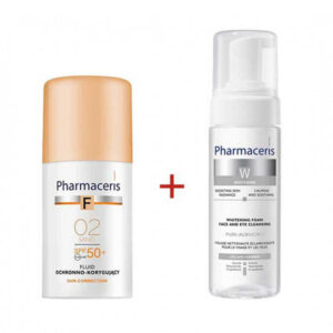 Pack duo Pharmaceris : Fluid Foundation SPF50+ teinte 02 Sand et Mousse Nettoyante Puri Albucin 150 ML.