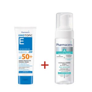 Pack Pharmaceris : Mousse nettoyante Puri sensilium + Écran solaire minéral Emotopic SPF 50+