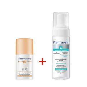 Pack duo Pharmaceris : Mousse nettoyante Puri sensilium + Fond de teint fluide SPF50+ Ivory 01.