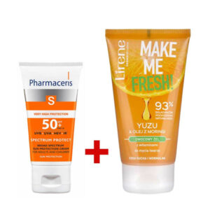 pack Duo pour peaux normales à sèches : Gel nettoyant Lirene Make Me Fresh 150ml + écran solaire Pharmaceris Spectrum 50ml.