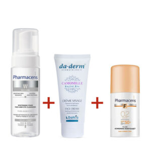 Mousse Nettoyante Da derm Visage inclus dans le pack avec Fluid Fondation SPF50+ 02 SAND et Pharmaceris Puri Albucin