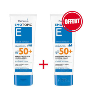 Pack Pharmaceris Emotopic écran minéral SPF 50+ visage et corps 75ml, un acheté = un offert pour enfants et adultes.